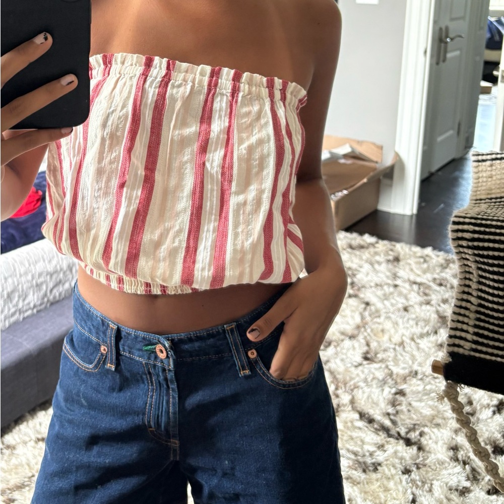 Bobi Pink and Red Strapless Crop Top